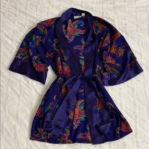 Vintage Victoria's Secret Gold Label Paisley Satin Robe in Purple and Teal
